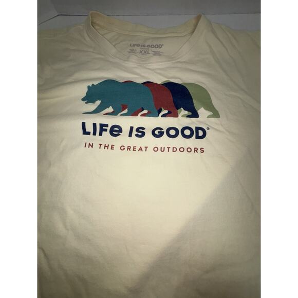 2XL Life is Good In The Great Outdoors Bears Crusher Mens t-Shirt Cream Color - Picture 2 of 8